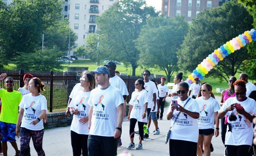 People participating in outdoor walkathon