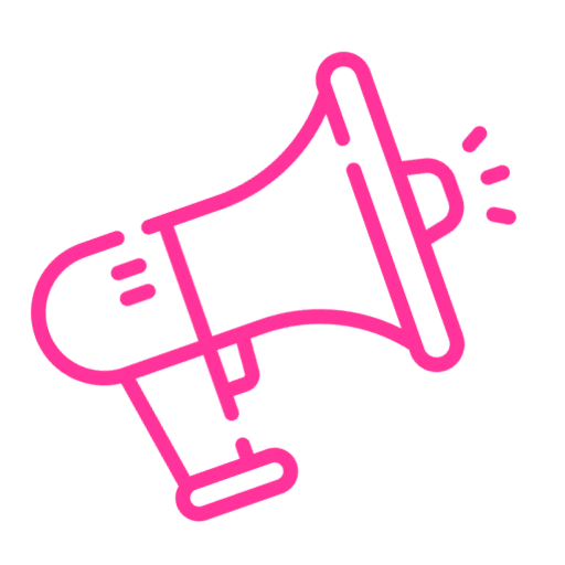 Pink megaphone icon on black background