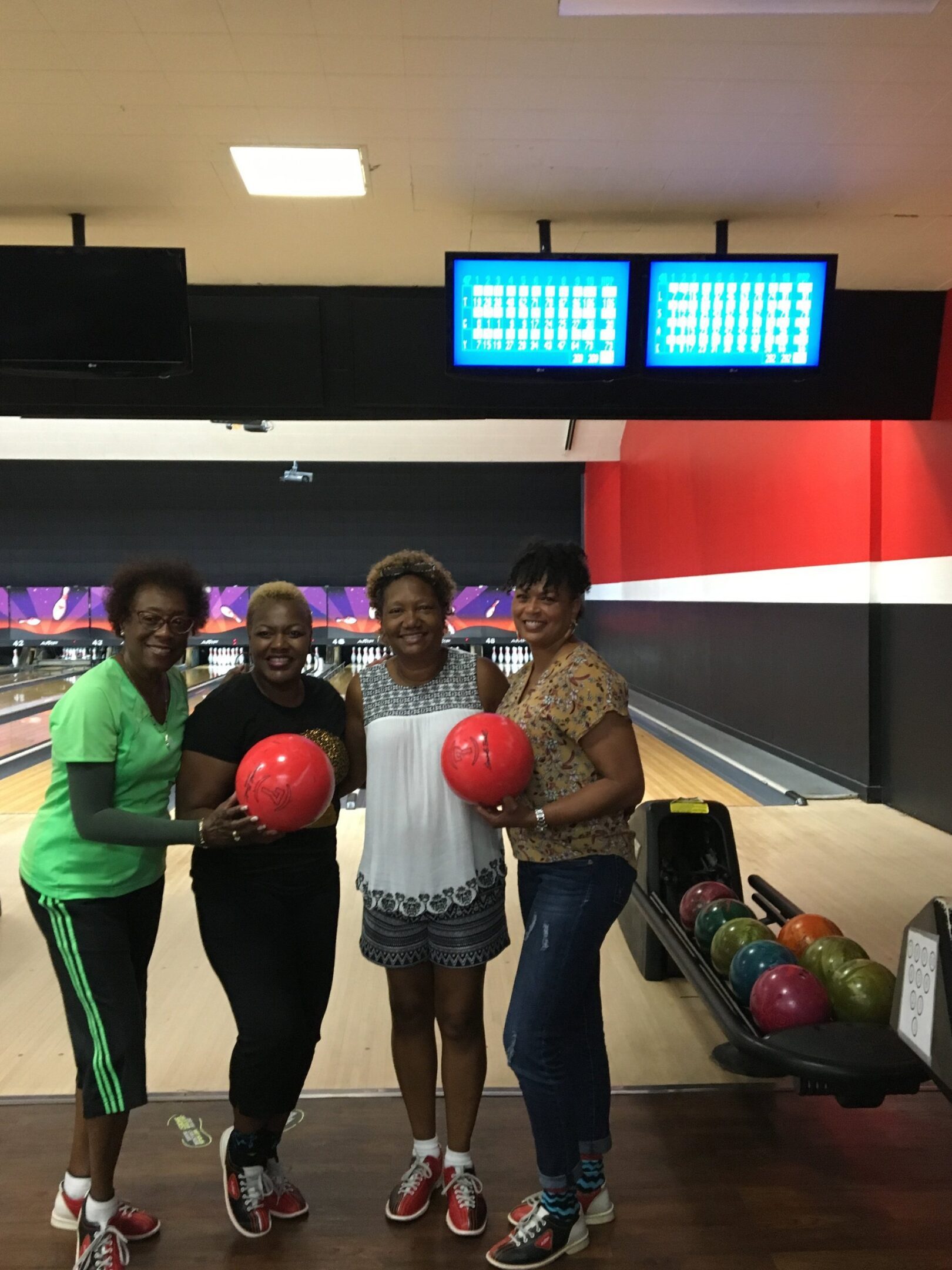 Friends enjoying a bowling night