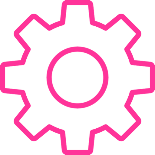Pink gear icon on black background